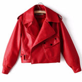 New Arrivals Women Faux Leather Jacket Pu Motorcycle Biker Beige Leather Coat Fashion Turndown Collar Loose