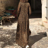 Summer Maxi Dress Women's V Neck Sundress ZANZEA Sexy Leopard Beach Bohemian Print Vestidos Female High Waist Robe