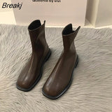New Square Toe Women Ankle Boots Fashion Back Zipper Ladies Casual Short Boots Flats Heel