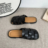 Half Slipper Female 2024 Summer New Retro Woven Hollow-Out Sandals Platform With A Foot Pedal Lazy