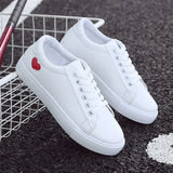 2022 Autumn Woman Shoes Fashion New Woman PU Leather Shoes Ladies Breathable Cute Heart Flats Casual Shoes White