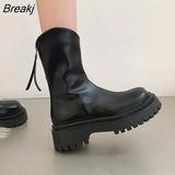 New Arrival Women Ankle Boots Fashion Zipper Round Toe Ladies Casual Soft PU Leather Short Boots Thick Sole Non Slip