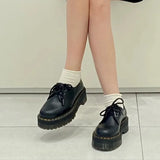 Shoes With Thick Soles Spring And Autumn New English Vintage Leather Shoes Lacing Martin Single Shoes JK Muffin Shoes