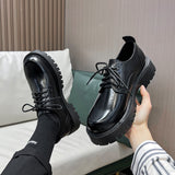 Breakj Leather Shoes Men's Platform Height Retro Single Shoes 45 Men's Plus Size Business Round Leather Shoes