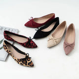 Bow-knot leopard pattern flats woman ballerina plus size 40-43 sneaker shoes women loafers pointed toe flock