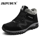 Leather Men Boots Winter with Fur 2019 Warm Snow Boots Men Winter Work Casual Shoes Sneakers High Top Rubber Ankle