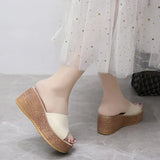 Breakj And Slippers Women Simple Solid Color 7Cm Word Cool Drag Out Of The Street Fashion Large-Size Slippers To Increase The High Loose Cake