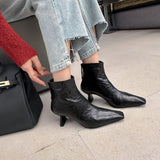 2024 New Niche Show Thin High With Small Square Head Thick Heel Martin Boots Female Sheepskin Black Ankle Boots