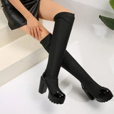 Breakj Autumn And Winter New Thick Knee-High Elastic Boots Women Color Sexy Dark Large Size Women