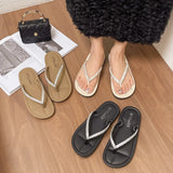 Breakj Slippers Women 2025 Summer New Large-Size Flat-Bottomed Toes Fashion Outside The Water Drilling Cold