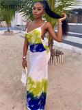 Casual Summer Beach Women Long Strap V Neck Bohemian Bodycon Dress 2022 Sexy Club Party Print Backless Wrap