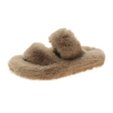 Women Slippers Faux Fur Home Cozy Furry Slides Comfortable Open Toe Designer Fluffy Black Plush Warm House Women