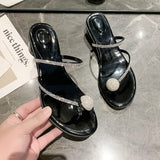 Breakj Women 2025 Summer New Water Drill Round Head Sandals Jacket Cool Dragged Coarse And Half-Dragging Sexy High Heels