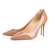 Pointed Black Riveted High Heels Ladies White Apricot Lacquered Leather Wedding