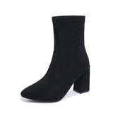 Large-Size High-Heeling Short-Sleesize Boots Women's Elastic Cloth Velvet With Coarse And Pointed Bare