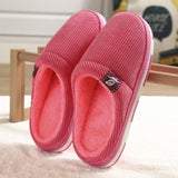 And Men Couple Winter Slipper Women's Stripe Pattern Cotton Shoes Men's Warm Non-Slip Thick Plush Home Fabric