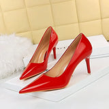 Breakj Fashion Simple Fine Heel High Heel Bright Face Patent Leather Shallow Mouth Pointed Women's Shoes High Heels Single