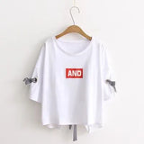 New Summer Crop Tops Women T Shirt Letter Print Short Sleeve Cotton Loose Yellow Black White Short