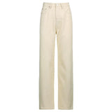 Casual Straight Brown Jeans Women Vintage High Waist Long Trousers Ladies Casual Loose Wide Leg Pants Capris