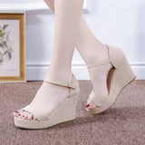 Sandals Shoes Summer Wedges Pumps High Heels Platform Peep Toe Buckle Strap Fashion Breathable Gladiator Plus Size