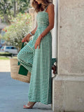 Summer Hollow Wide Leg Pants Overalls Women Retro Plaid Print Elegant Boho Jumpsuit 2022 Off Shoulder Office Backless