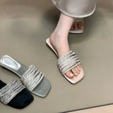 Breakj One-Word Slippers Women Summer Outside Wearing Lazy Water Drill With Low-Heeled Toe Cool Drag High