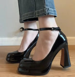 Breakj Summer New Thick Heel Shallow Waterproof Table Sweet College Style Simple Comfortable High Heel Single