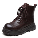 Breakj Leather Retro British Style Martin Boots 2025 Autumn And Winter New Fashion Casual Women's Boots Thick Bottom Increase Short