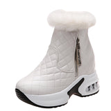 Women Boots Fashion Leather Zipper Snow Boots For Winter Shoes Woman Casual Lightweight Plush Ankle Warm Platform Winter