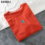 summer Women basic heart embroidery T-shirt Casual Loose short sleeve bottom candy color cotton T-shirt Female