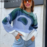 Color Block Drop Shoulder Sweater Croped Sweater pullovers Women 2021 loose Sweater Pullover female Long