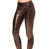 Women Fish Scale Print Mermaid Leggings Push Up Stretch Shiny Pants Casual