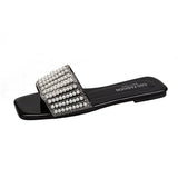 Slippers Summer Rhinestone White Flat Shoes Elegant Pearl External Wear 2021 Summer New Sandy Beach Sandals Women