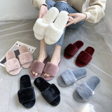 Slippers Wool Slippers Indoor Home Autumn And Winter Short Plush Flat Bottom Open Drag A Large Size