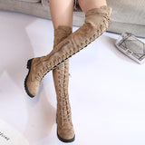 Over-Knee Boots Round Head Low-Heeled Side Zipper Large Size Boots Size 43 Strapped Women's