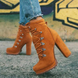 Size 2024 Autumn And Winter Waterproof Table High Heel Laced Riveted Short Boots Suede Martin