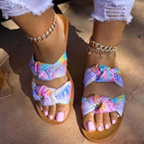 Women Rainbow Knot Slippers Female Tie Dye Casual Slides Ladies Summer Beach Flat Women's Open Toe Leisure Shoes Plus