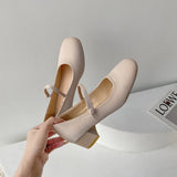 Mouth Single Shoes Women Thick Heel New Simple Word Buckle Mary Jane Shoes Retro Square Head Fairy High
