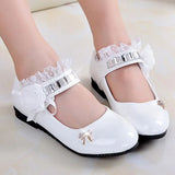 Girls Shoes Spring Autumn Princess Lace PU Leather Shoes Cute Bowknot Rhinestone for 3-11 Ages Toddler