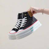 Breakj 2024 New Korean Version Canvas Shoes Schoolgirls Wear Two Thick Platform Casual Shoes Ins Tide Board Shoes Women's Shoes BR