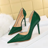 Breakj Sexy Nightclub Show Thin Heel Ultra High Heel Shallow Side Hollow Heels Retro Snake Grain Single