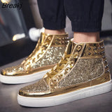 Skate Shoes Silver pink Lovers sequined Shoes Rivets Punk Glitter shoes Men Sneakers Youth High Top Street Flats