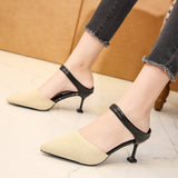 Slippers Women Knitted Elastic Mesh High Heels Mixed Colors Party Shoes Thin Heel Shallow Slides Summer Shoes Large