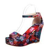 Women Floral Platform Sandals Female Summer Wedges Woman High Heels Thick Bottom Shoes Ladies Buckle Footwear Plus