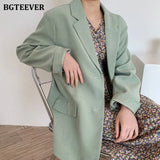 Casual Loose Single-breasted Mint Green Women Suit Blazer 2021 Spring Elegant Notched Collar Full Sleeve Female