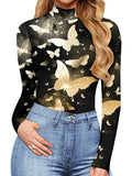 Spring Vintage Printed Short Jumpsuits Lady Fashion Elegant Bodysuits Base Playsuits Women Sexy Slim Long Sleeve Romper