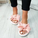 Sandals Slip On Sliders Peep Toe Ladies Bow Flats Casual Comfort Shoes Female 2019 Sandals Shoes Plus