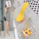Women Model Shoes Thick Super High heels 17cm Sunflower Waterproof Fishmouth Sandals Transparent Crystal Shoes Wedding