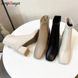 Socks Boots Fashion Ankle Boots Women High Heel Thicks Heel Square Toe Short Boots Women Retro 2024 New Ladies