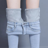 Jeans For Women Skinny High Waist Elastic Casual Streetwear Denim Trousers Fleece Slim Warm Jean Pencil Pants With